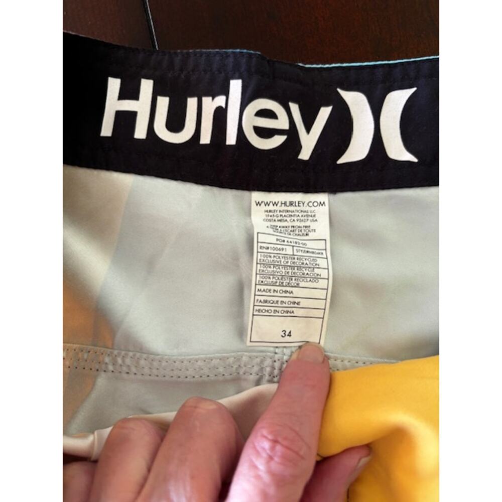 Hurley Men’s Size 34 Swim Trunks Colorblock Board Shorts Yellow Blue Red Green - Picture 4 of 4